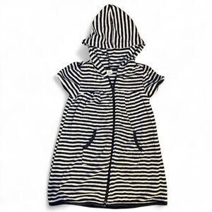 Old Navy 2T Unisex Striped Terry Cloth Coverup Beach Pool Navy & White Hooded
